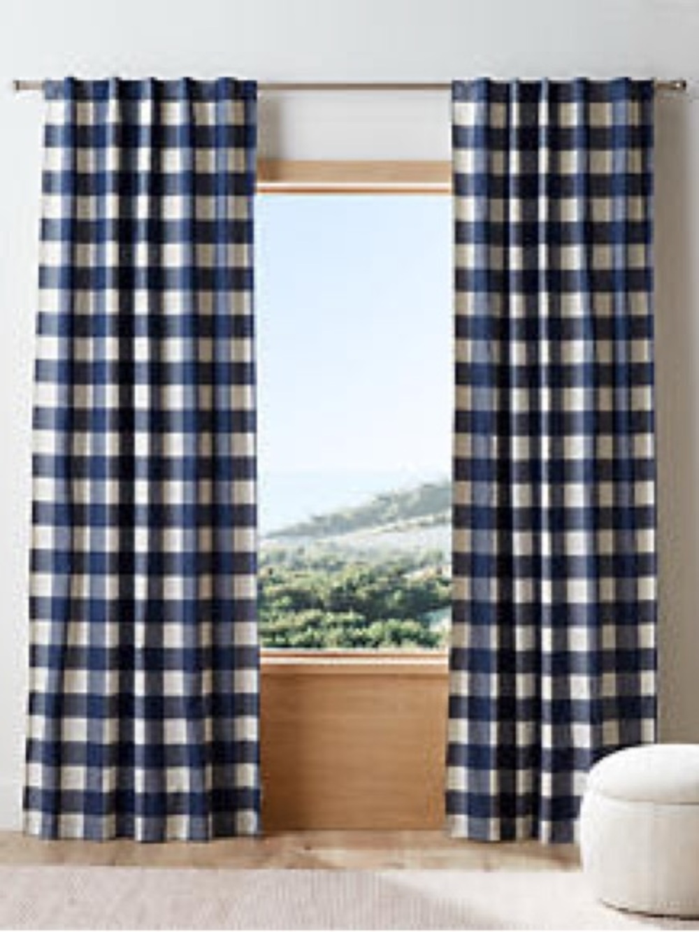 Crate&Barrel Navy and White Buffalo Check Curtain Panels- two panels 44x96